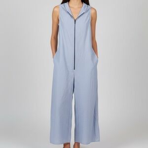 Nao Sleeveless Blue & White Striped Straight Leg Jumpsuit Women’s Size Small